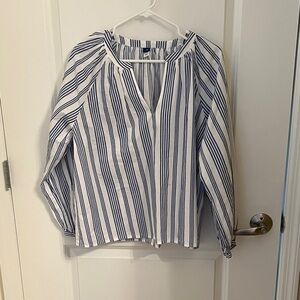 Old Navy Navy and White Striped Peasant Top